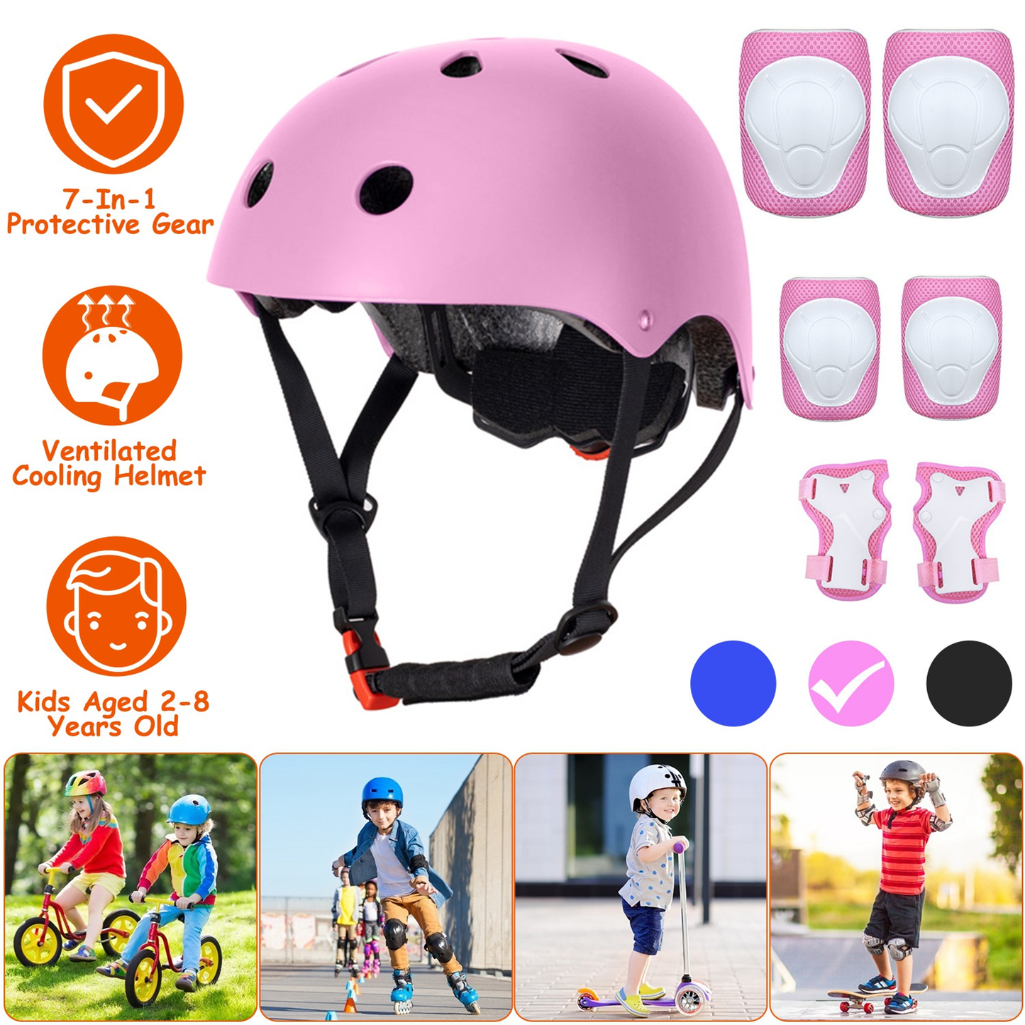 Kids 7-Piece Safety Helmet and Pad Set