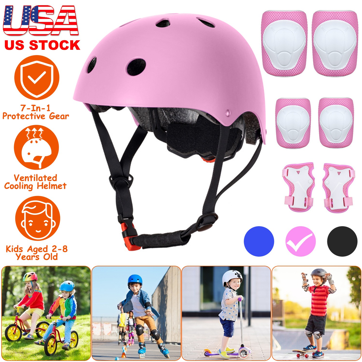 Kids 7-Piece Safety Helmet and Pad Set