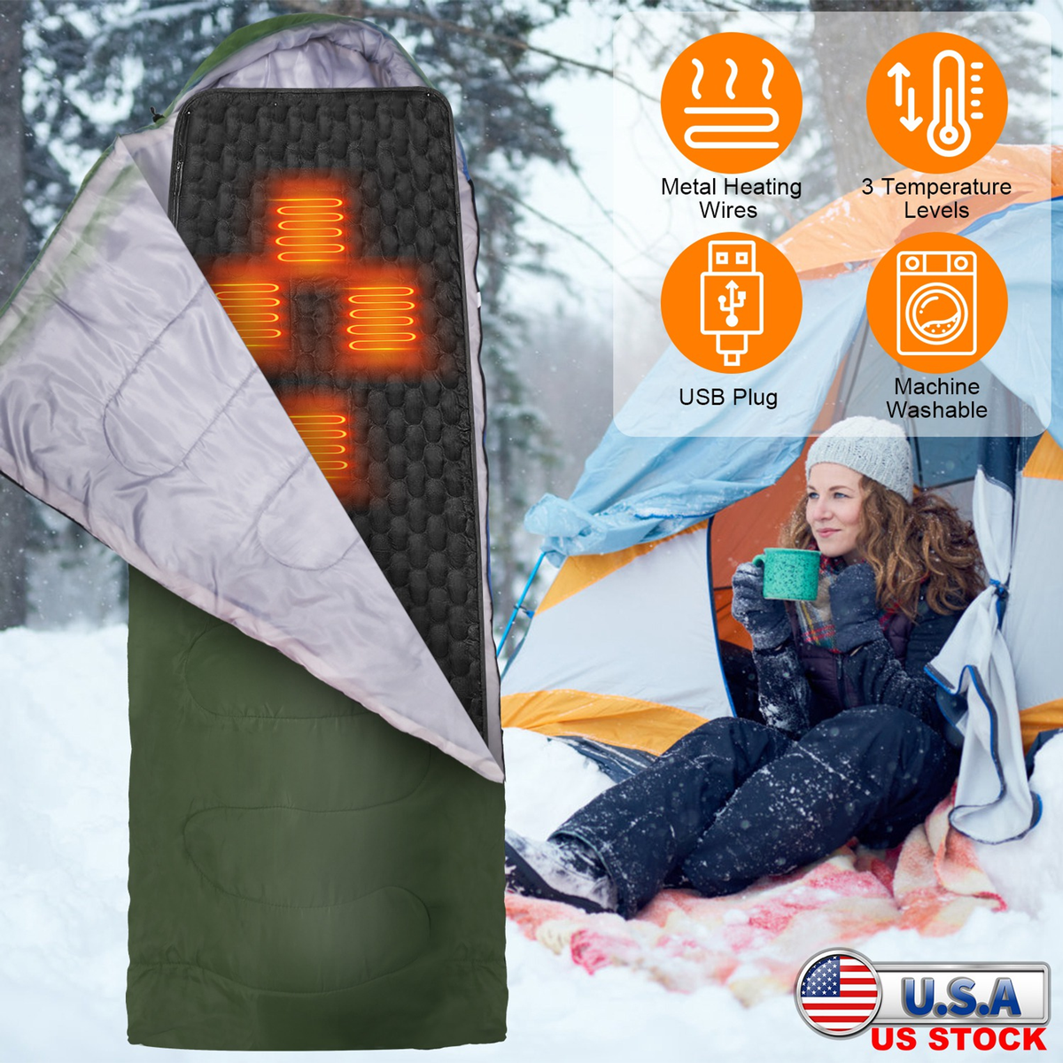 USB Heated Sleeping Bag Liner (Grey)