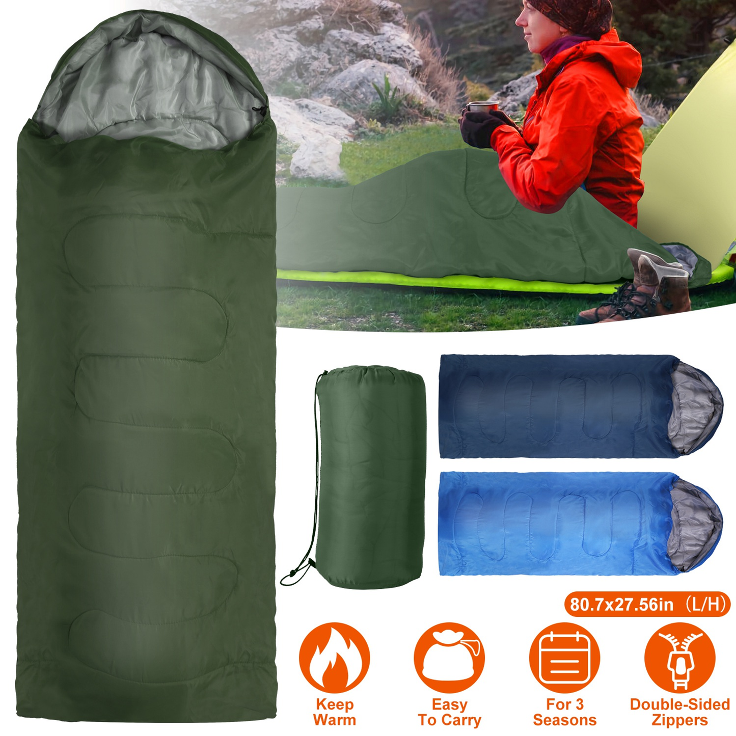 Camping Sleeping Bag for Adults (Green)