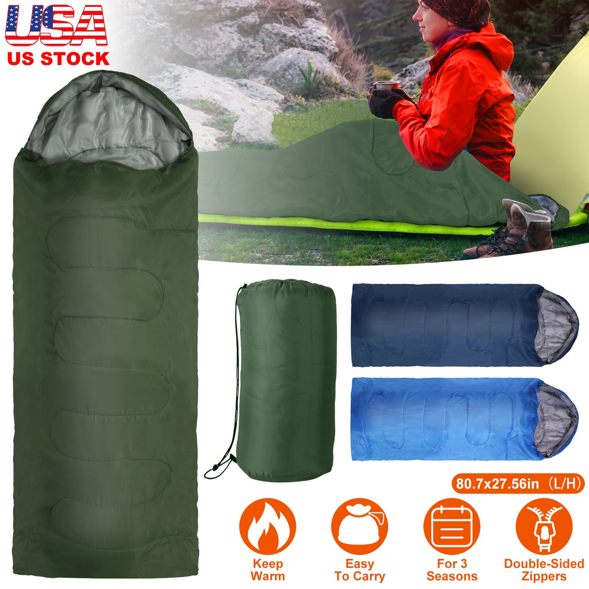 Camping Sleeping Bag for Adults (Green)