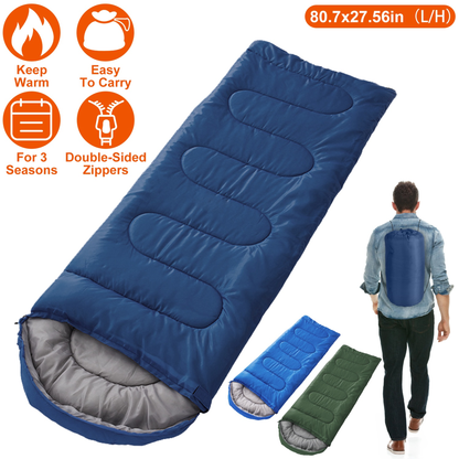 3-Season Camping Sleeping Bag, Navy Blue