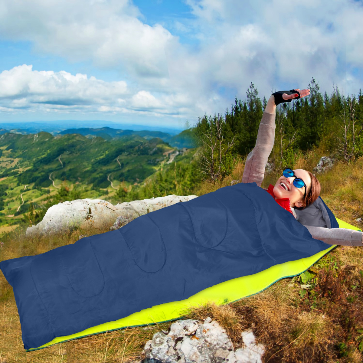 3-Season Camping Sleeping Bag, Navy Blue
