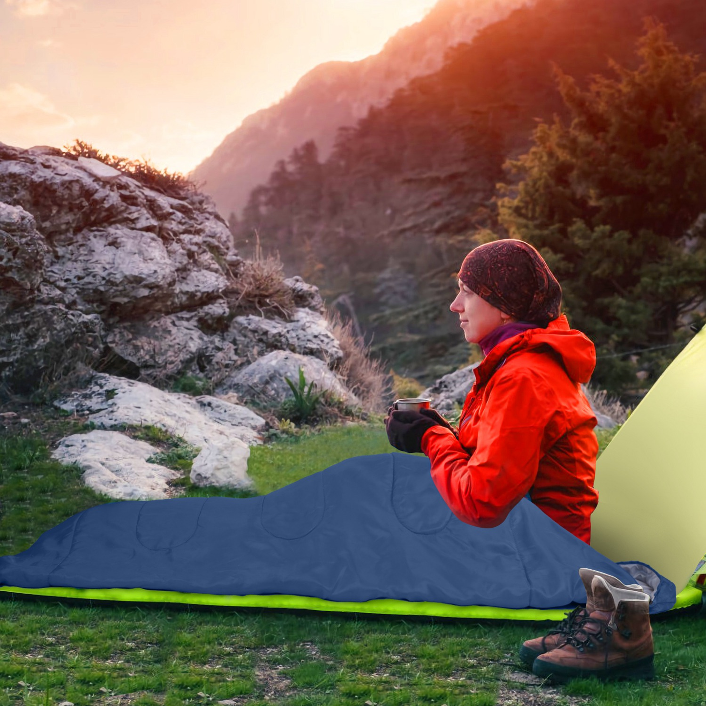 3-Season Camping Sleeping Bag, Navy Blue