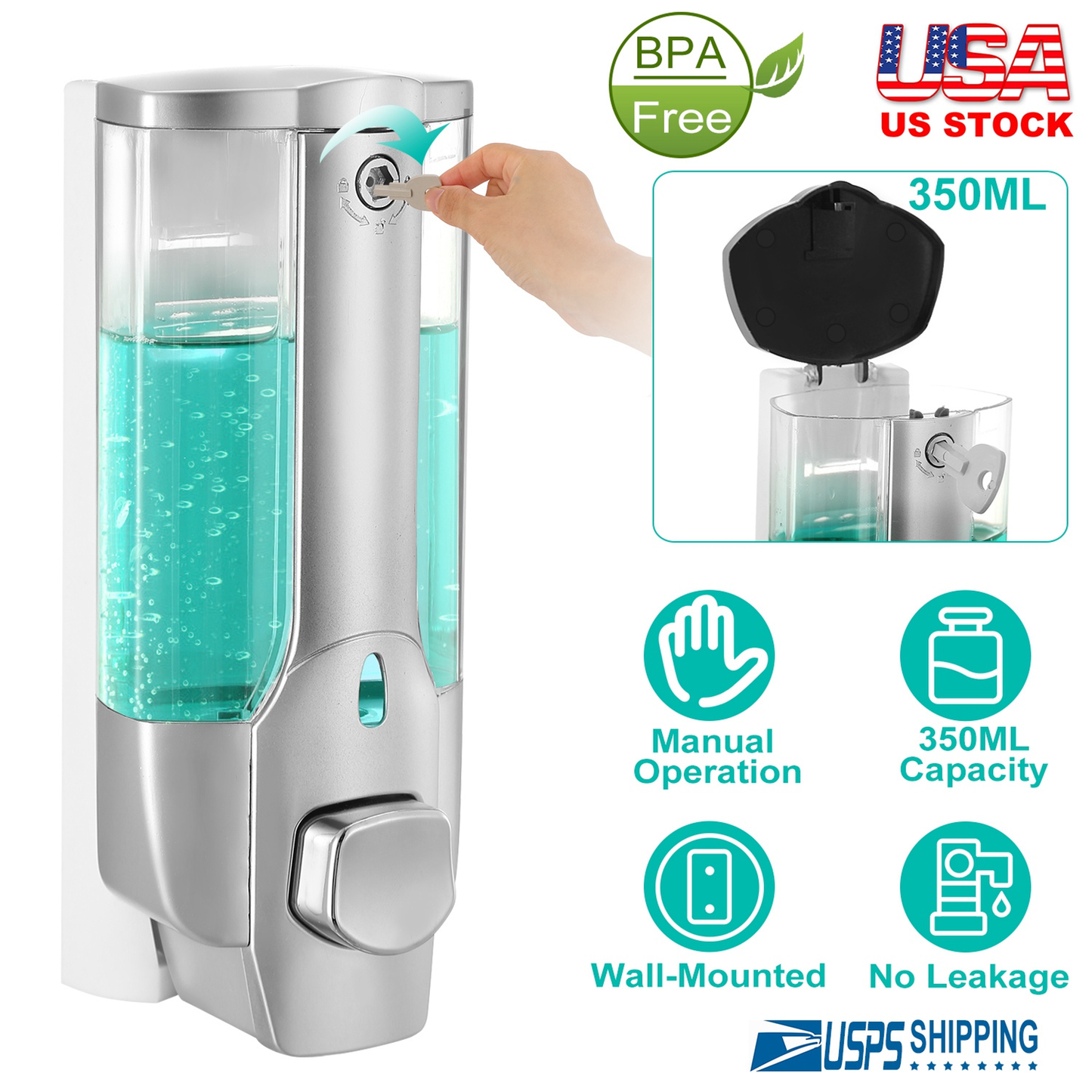 350ml Wall-Mount Soap Dispenser, Refillable