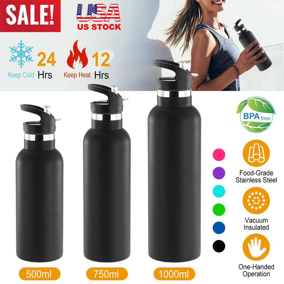 Insulated Stainless Steel Sports Water Bottle