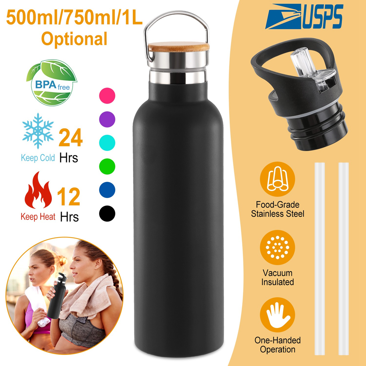 Insulated Stainless Steel Sports Water Bottle