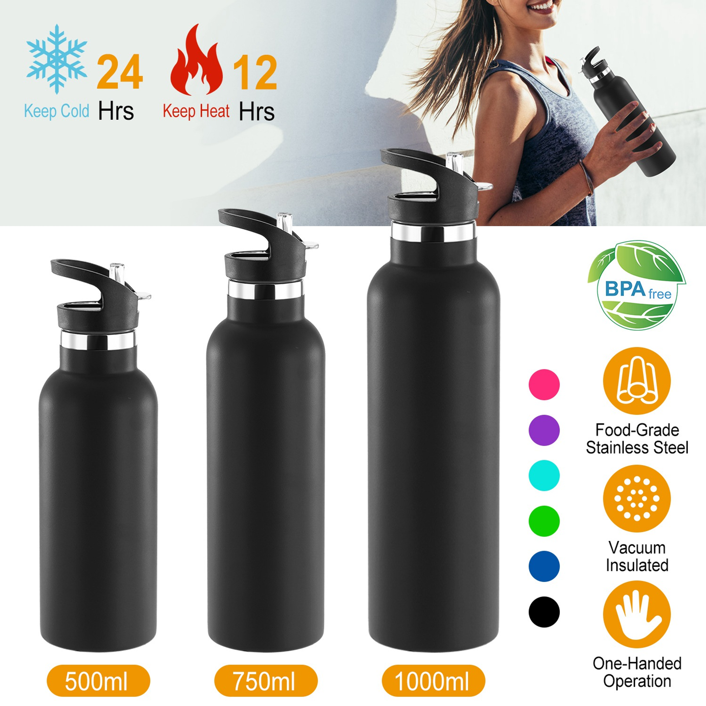 Insulated Stainless Steel Sports Water Bottle
