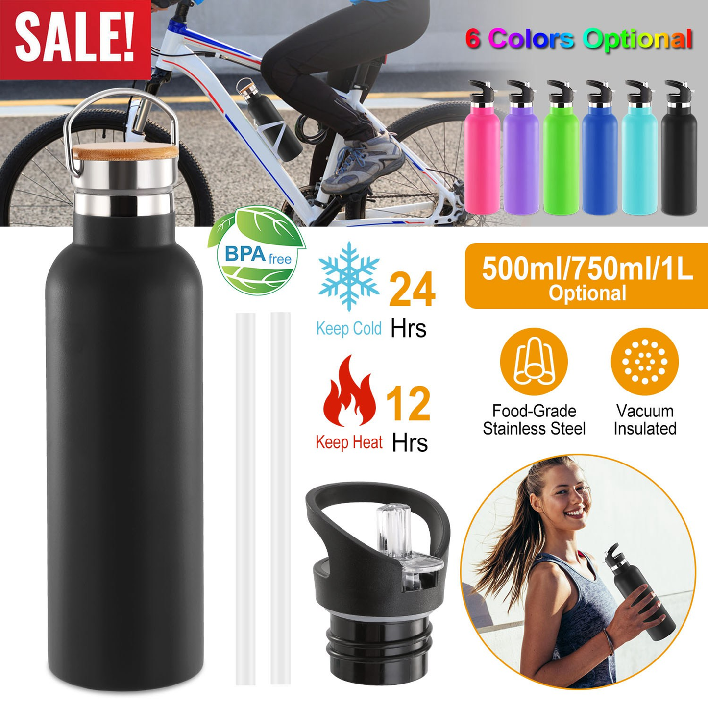 Insulated Stainless Steel Sports Water Bottle