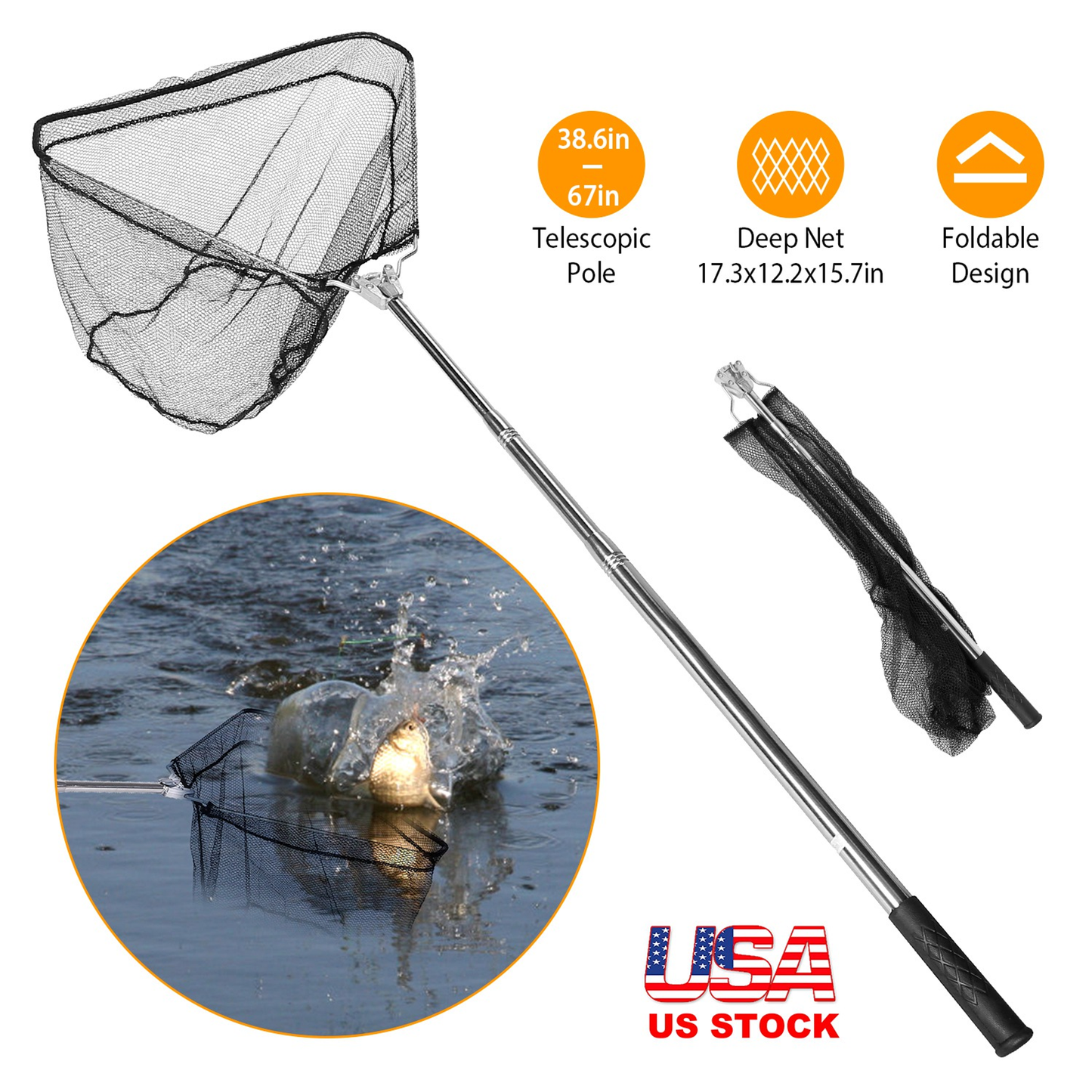 Foldable Fish Landing Net with Telescopic Handle