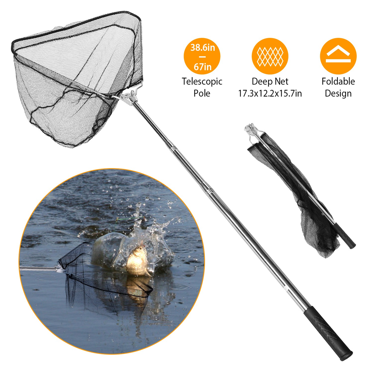Foldable Fish Landing Net with Telescopic Handle