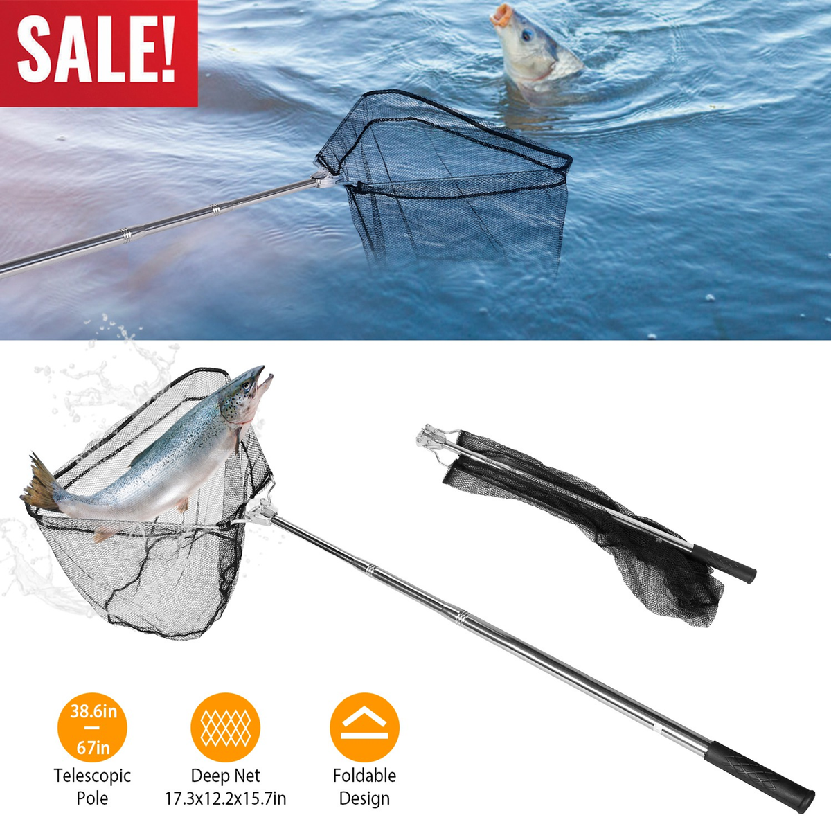 Foldable Fish Landing Net with Telescopic Handle