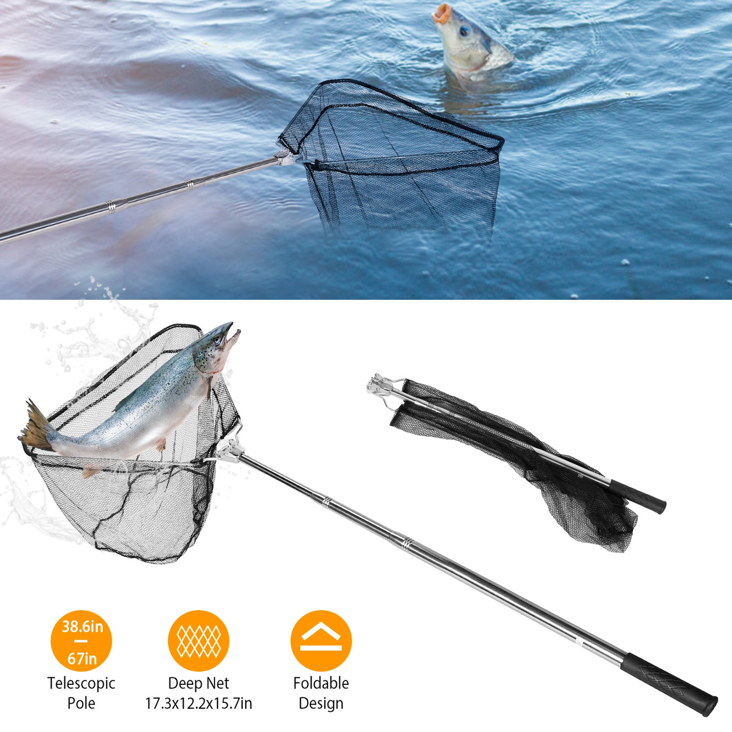 Foldable Fish Landing Net with Telescopic Handle