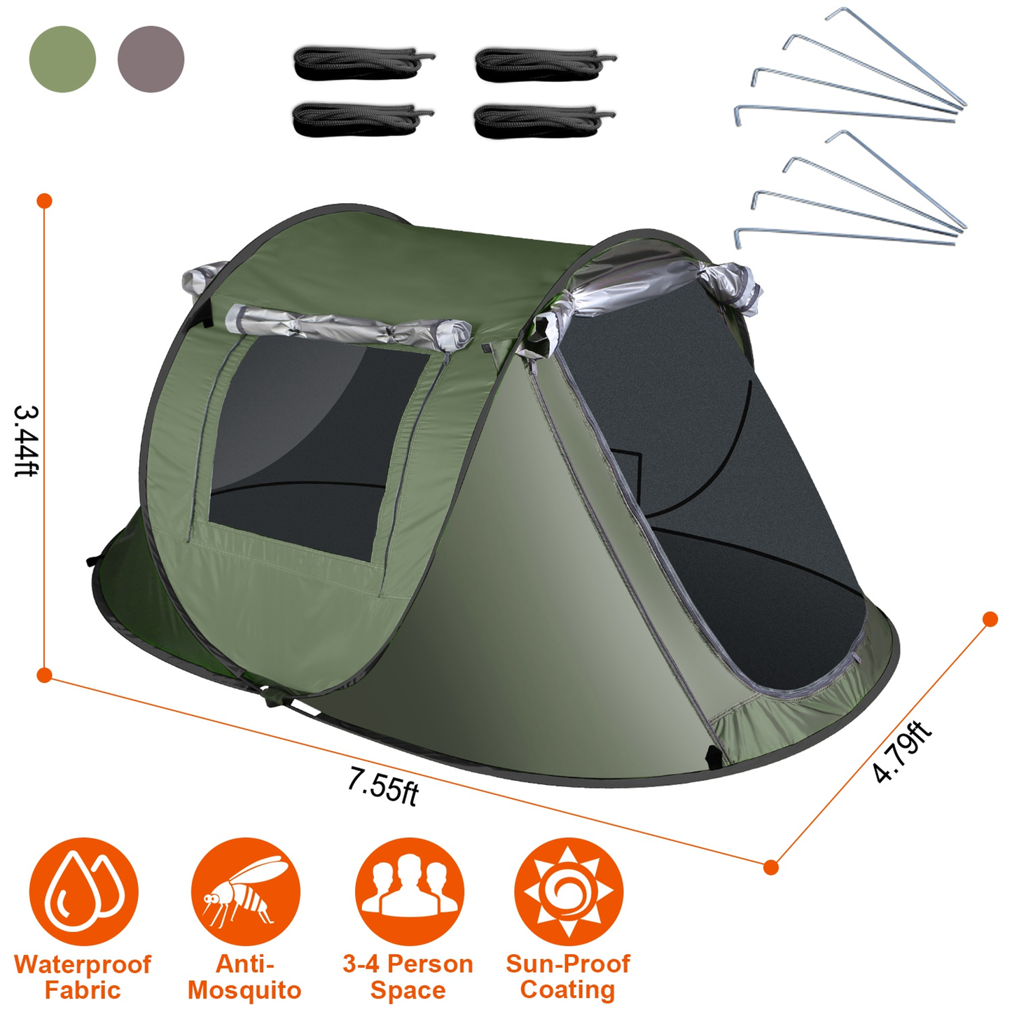 3-4 Person Automatic Pop Up Camping Tent