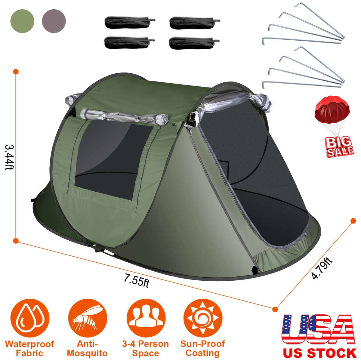3-4 Person Automatic Pop Up Camping Tent