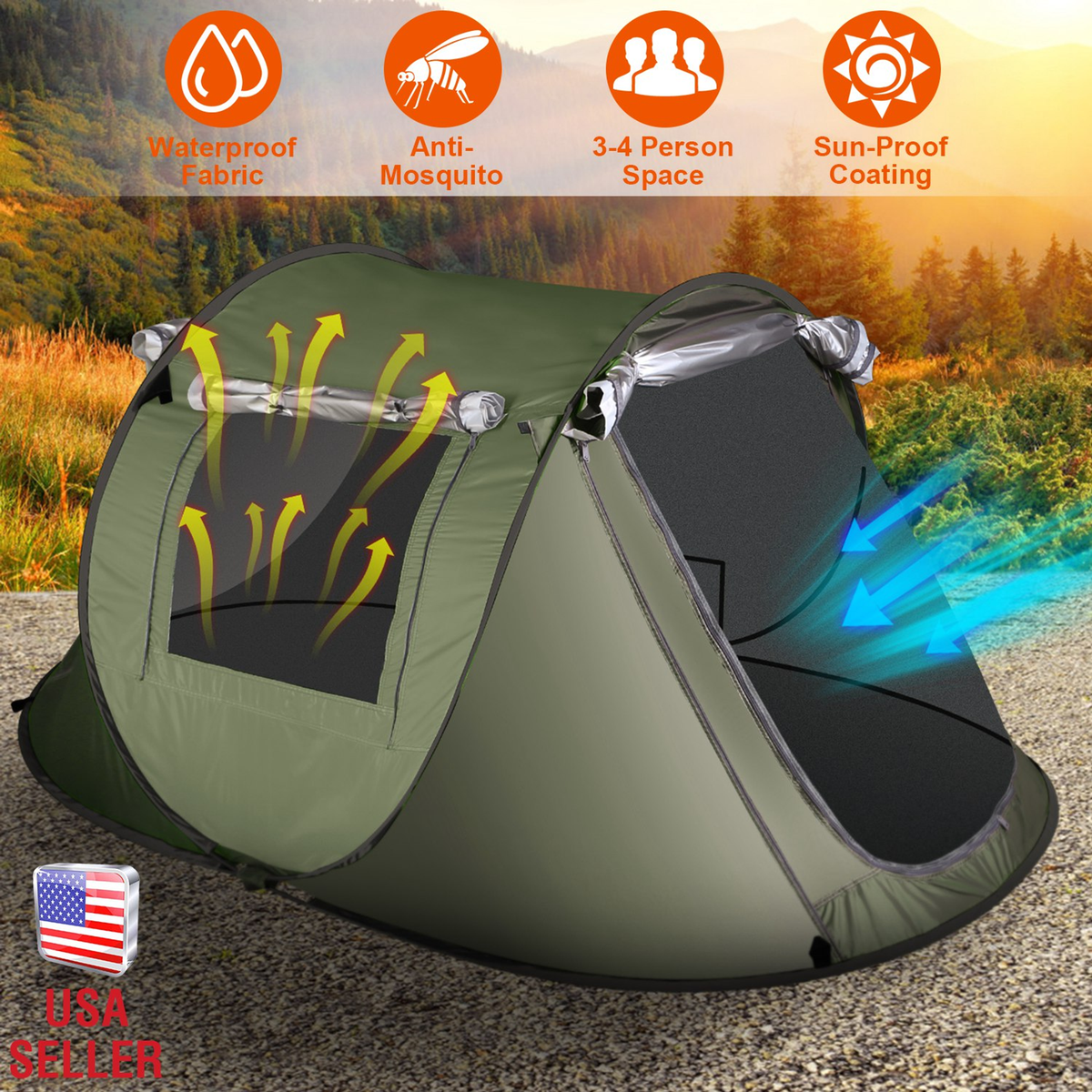 3-4 Person Automatic Pop Up Camping Tent