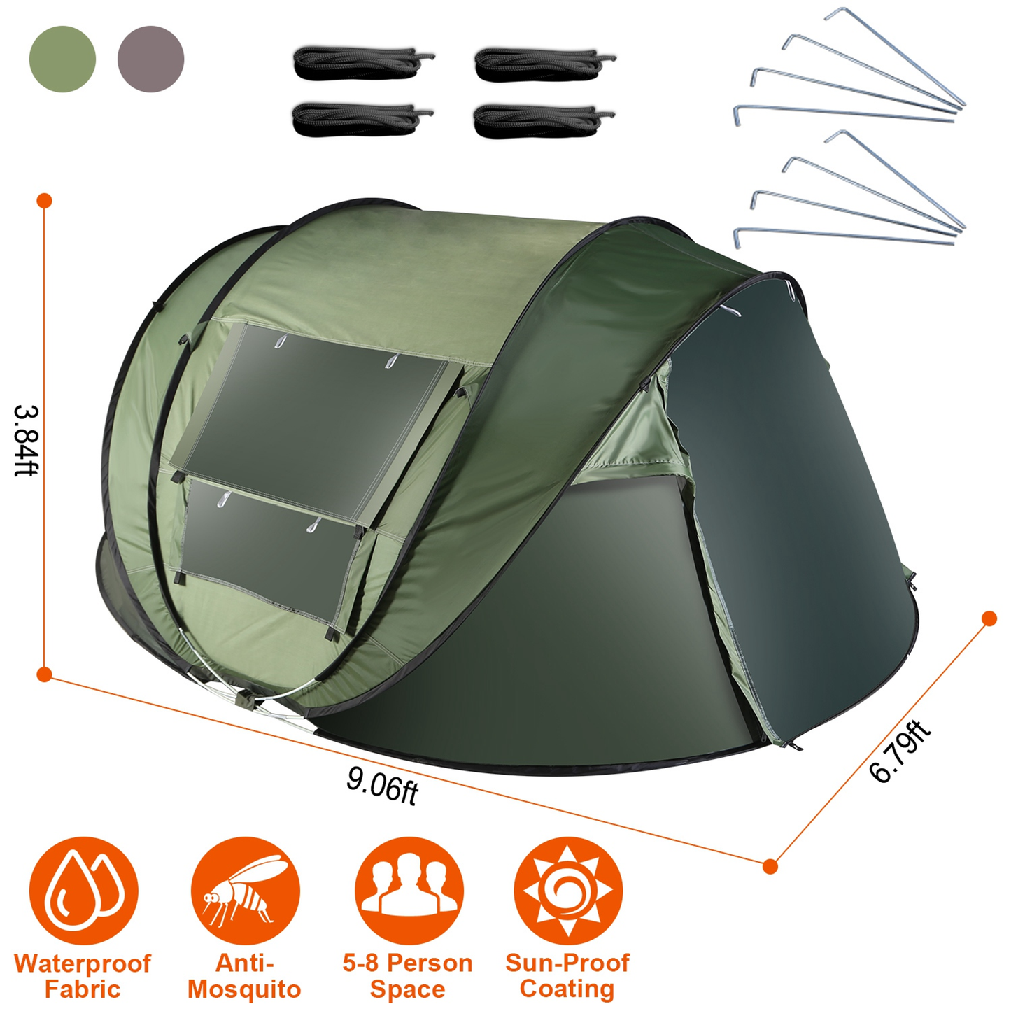 5-8 Person Pop Up Tent Automatic Setup - Green