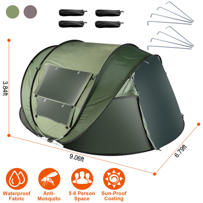 5-8 Person Pop Up Tent Automatic Setup - Green