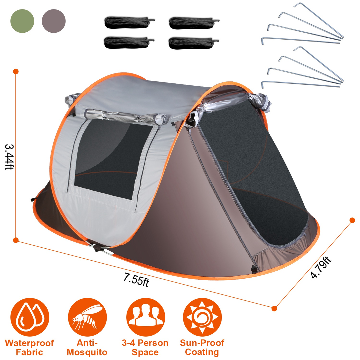 3-4 Person Automatic Pop Up Tent (Khaki)