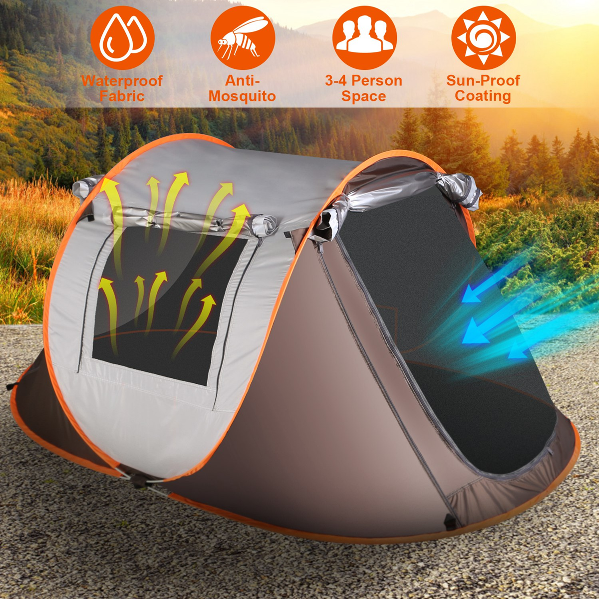 3-4 Person Automatic Pop Up Tent (Khaki)
