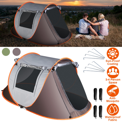 3-4 Person Automatic Pop Up Tent (Khaki)