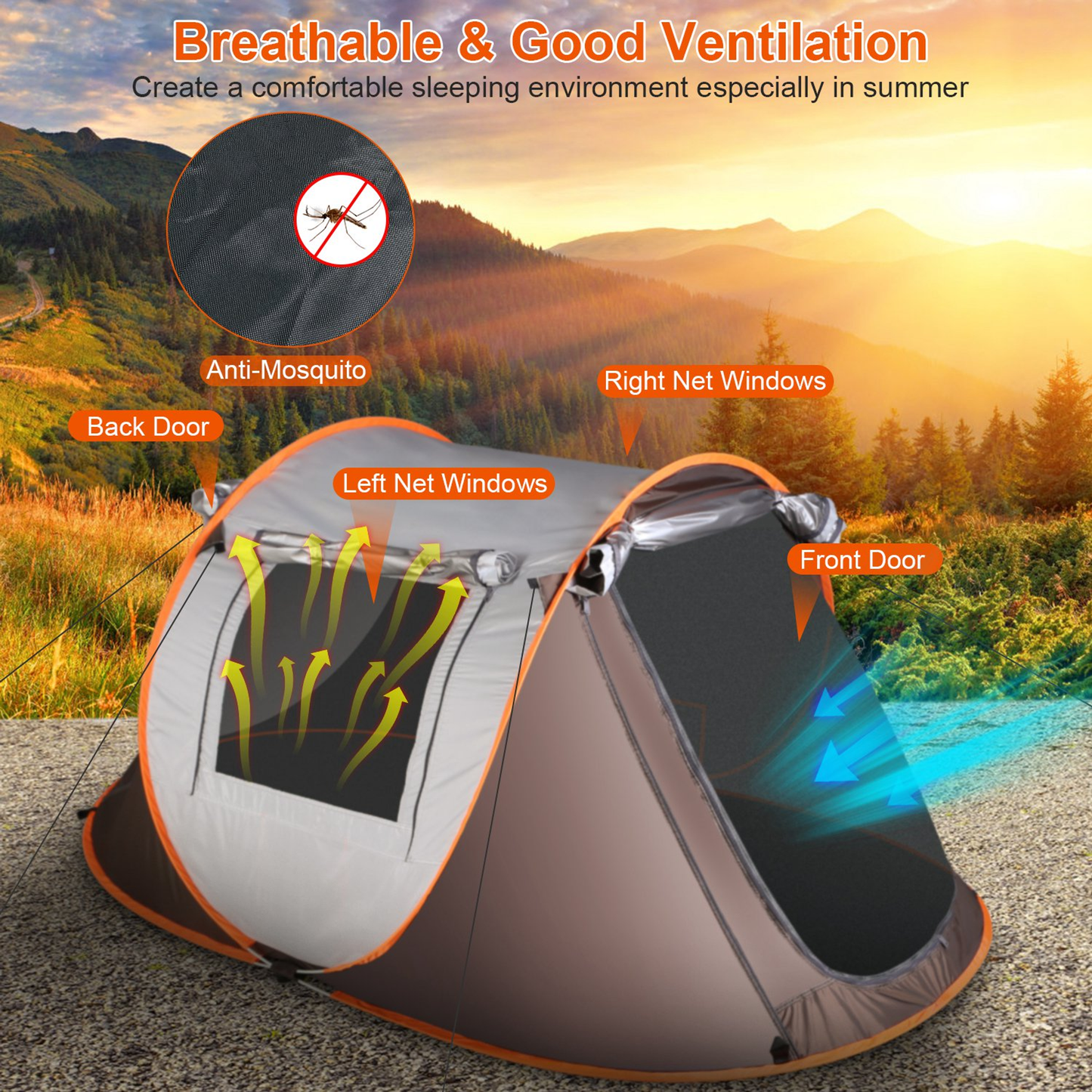 3-4 Person Automatic Pop Up Tent (Khaki)