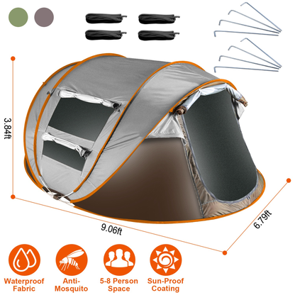 5-8 Person Pop Up Tent Automatic Setup - Khaki