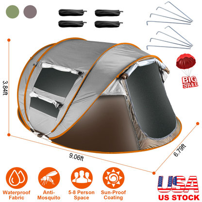 5-8 Person Pop Up Tent Automatic Setup - Khaki