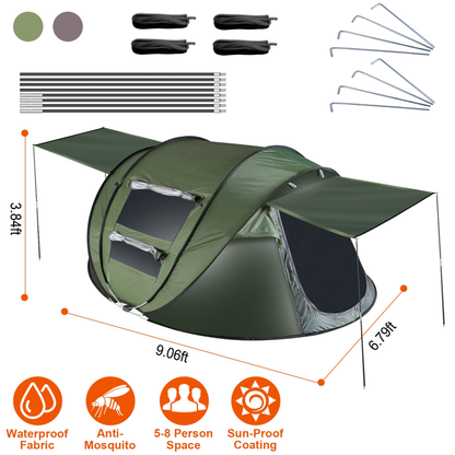 5-8 Person Pro Pop Up Tent Automatic Setup - Green