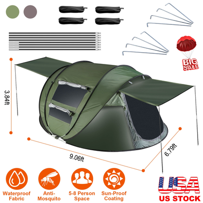 5-8 Person Pro Pop Up Tent Automatic Setup - Green