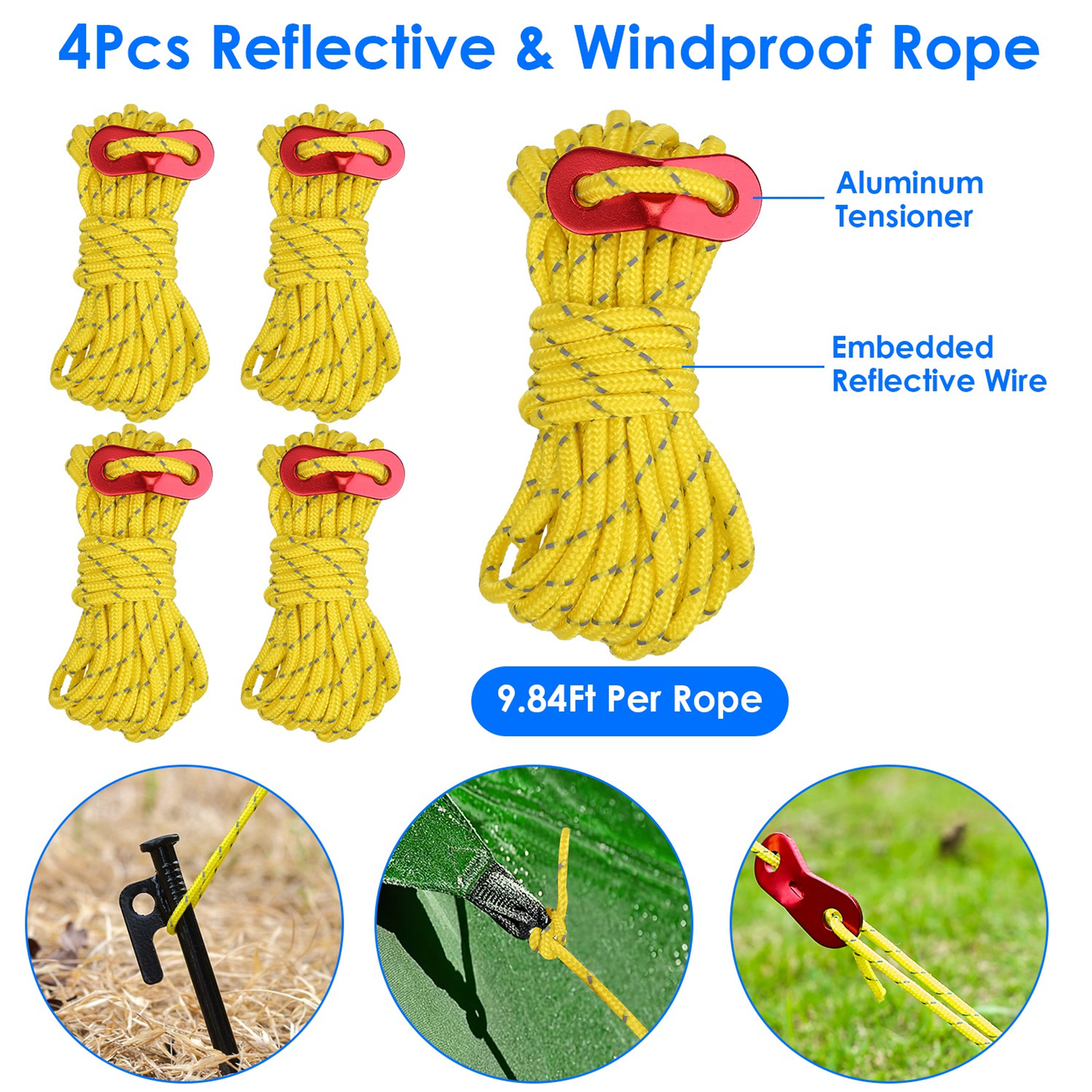 Camping Tent Stakes Set with Hammer and Reflective Ropes