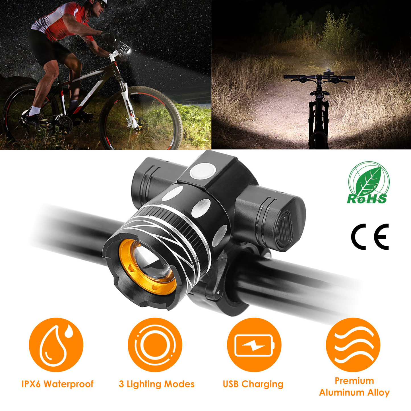 USB Rechargeable LED Bike Headlight