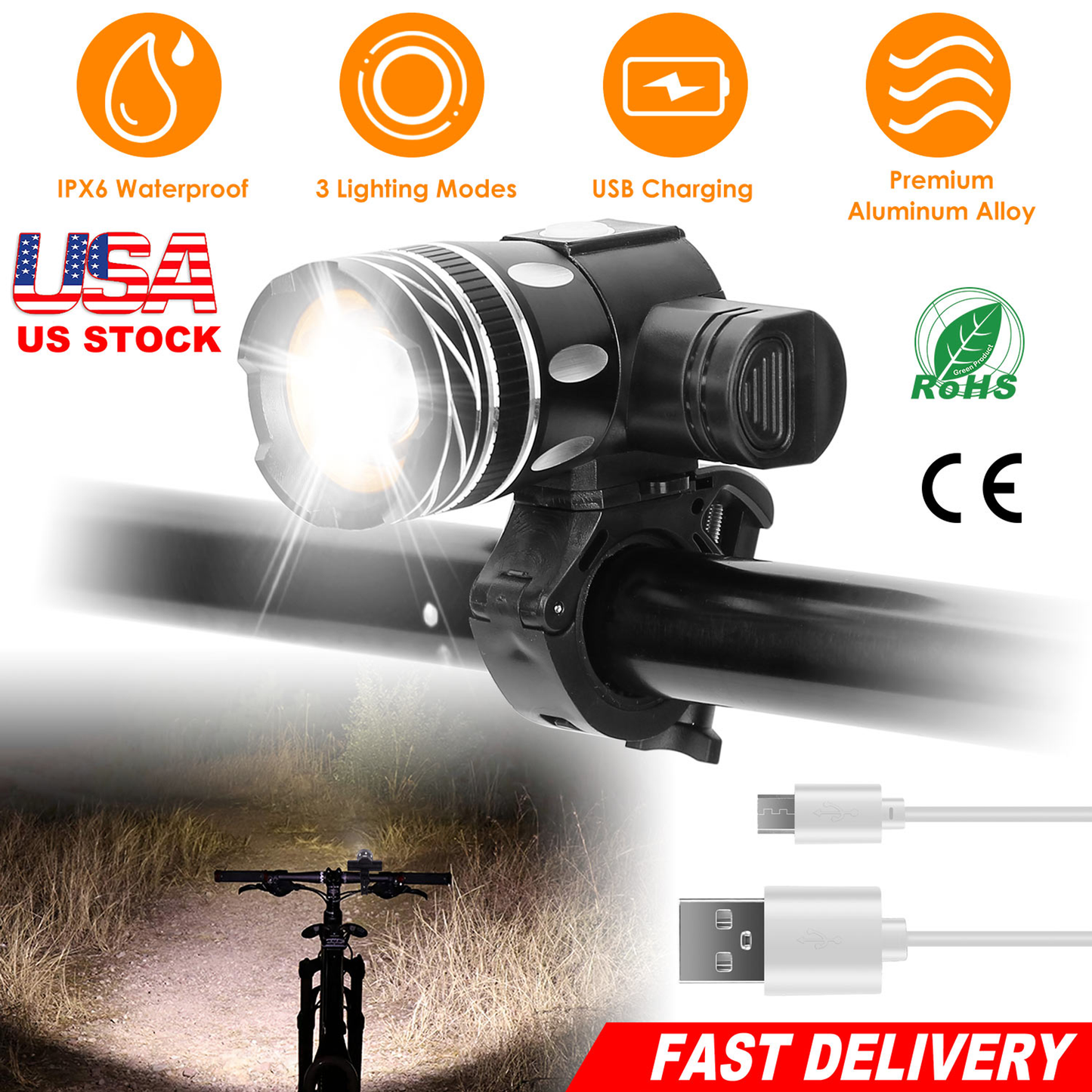 USB Rechargeable LED Bike Headlight