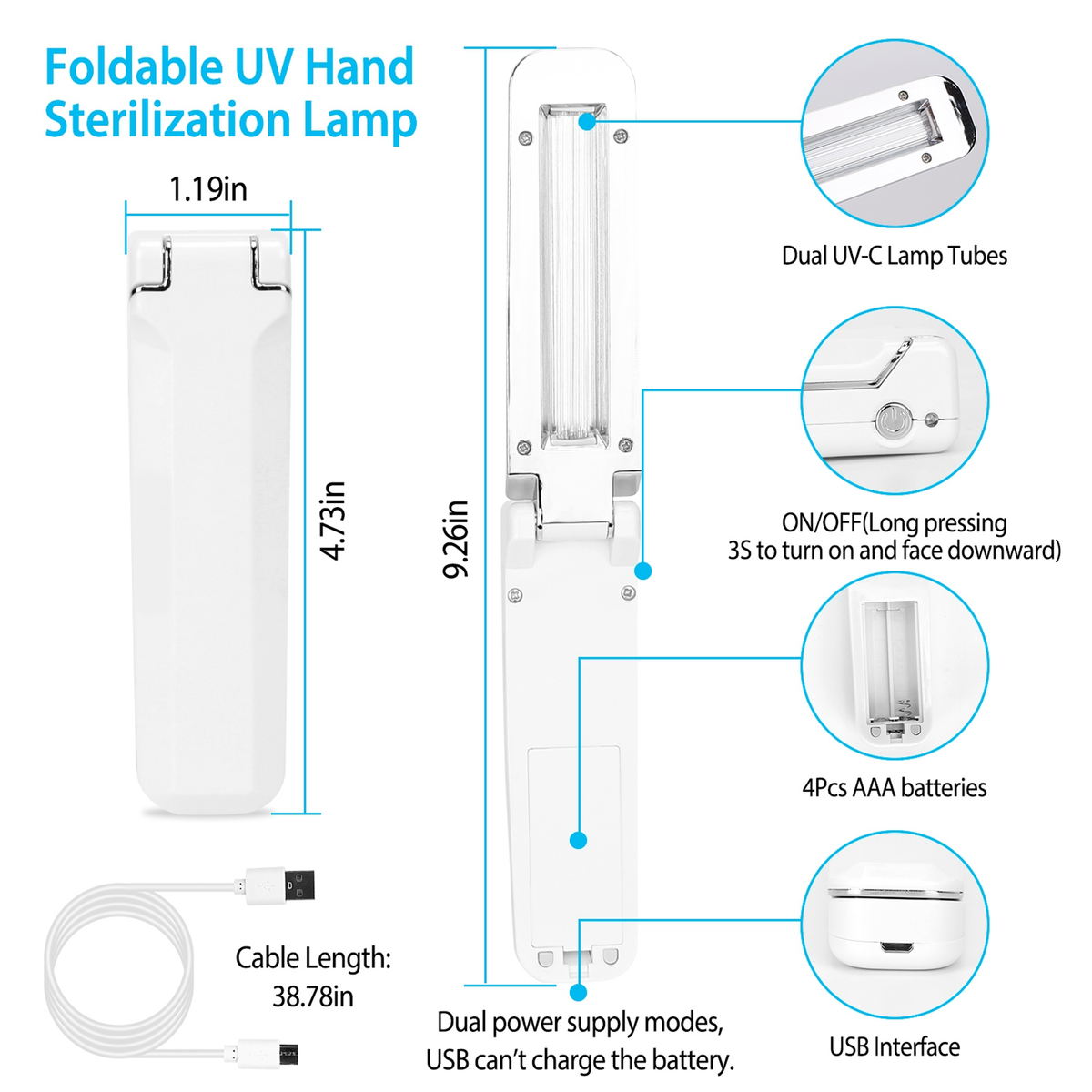 Foldable Handheld UV Sanitizer Light