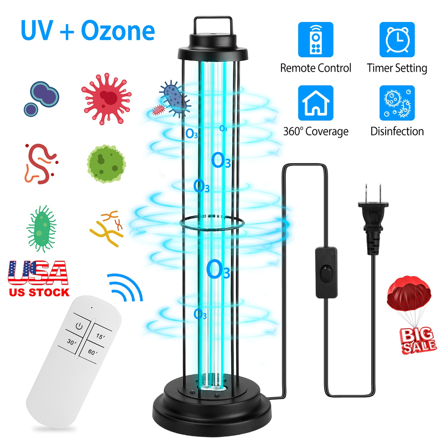 UV Sterilizer Lamp with Remote and Timer
