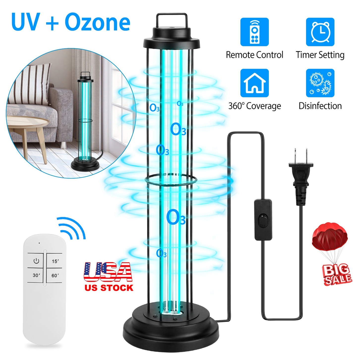 UV Sterilizer Lamp with Remote and Timer