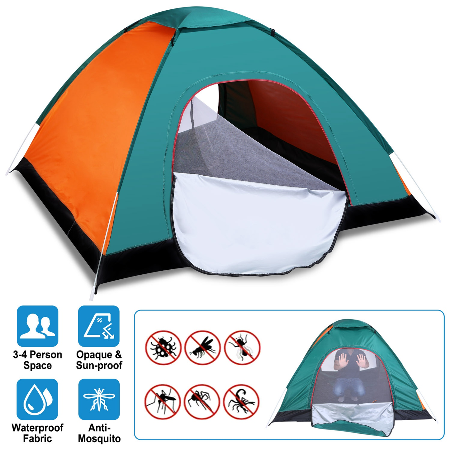 3-4 Person Waterproof Instant Pop-Up Dome Camping Tent
