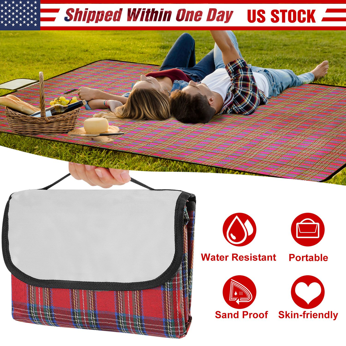 Waterproof Picnic Blanket 60 x 78 in, Blue