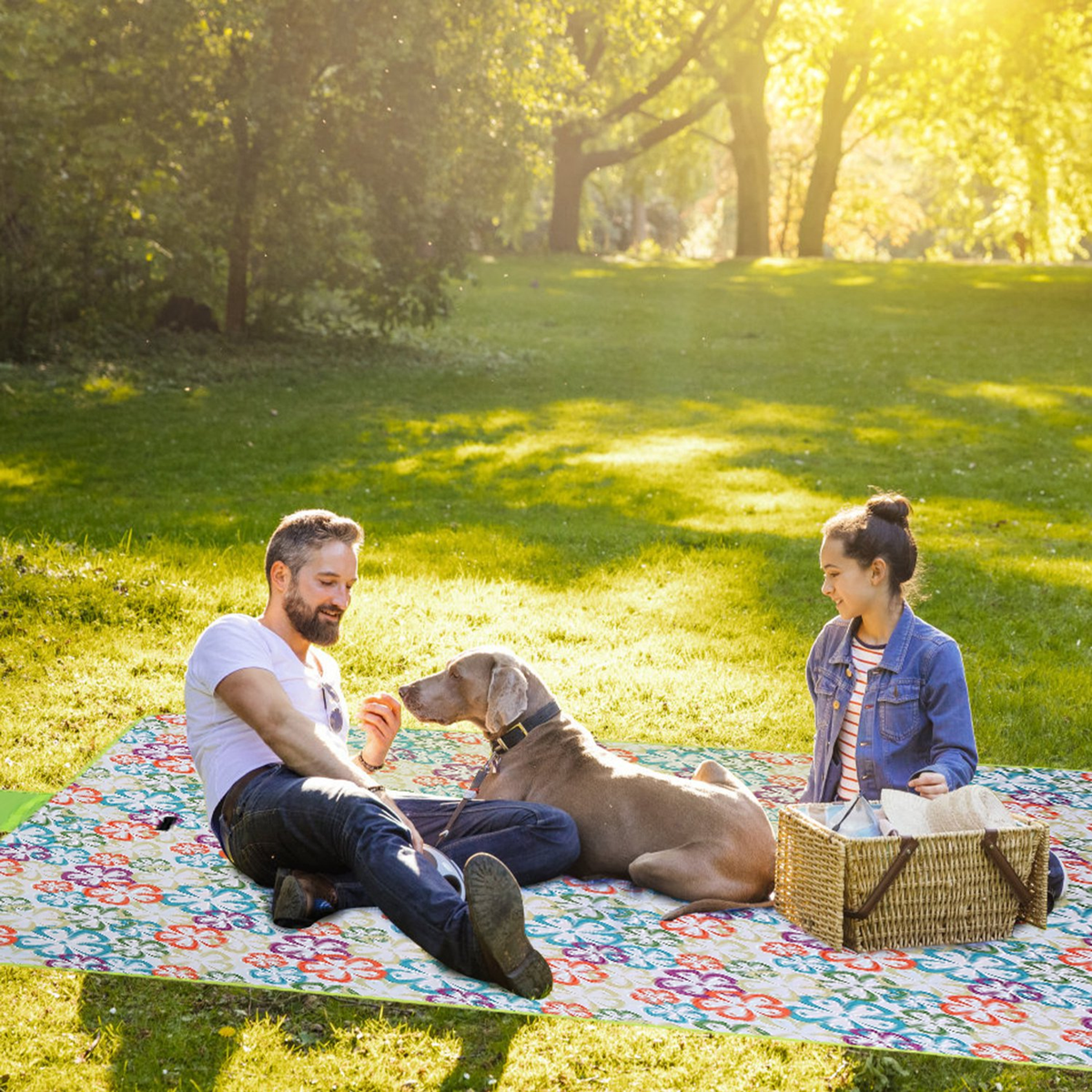 Waterproof Picnic Blanket 60" x 78", Green Floral