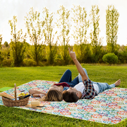 Waterproof Picnic Blanket 60" x 78", Green Floral