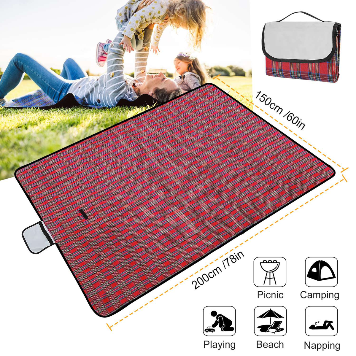 Waterproof Picnic Blanket Handy Mat, 60" x 78"