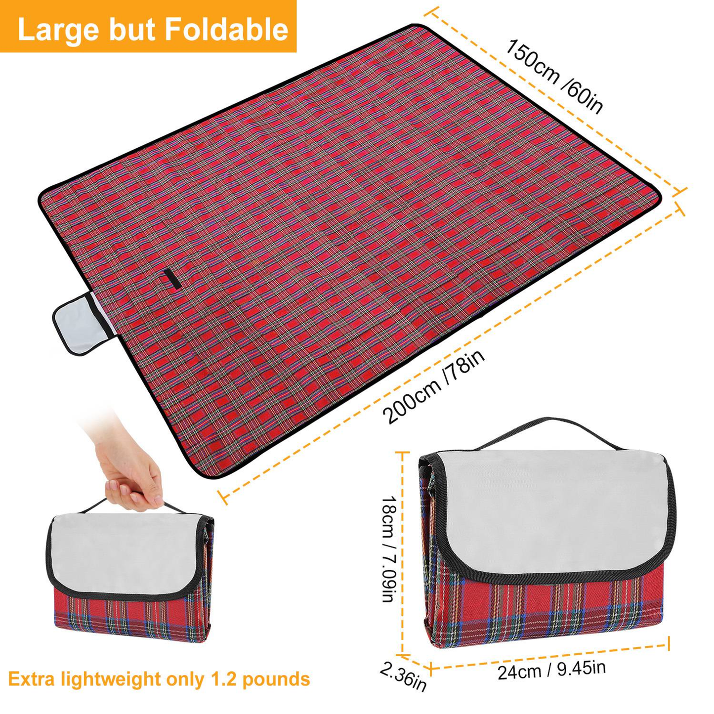 Waterproof Picnic Blanket Handy Mat, 60" x 78"