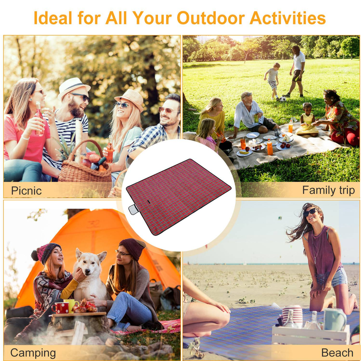 Waterproof Picnic Blanket Handy Mat, 60" x 78"