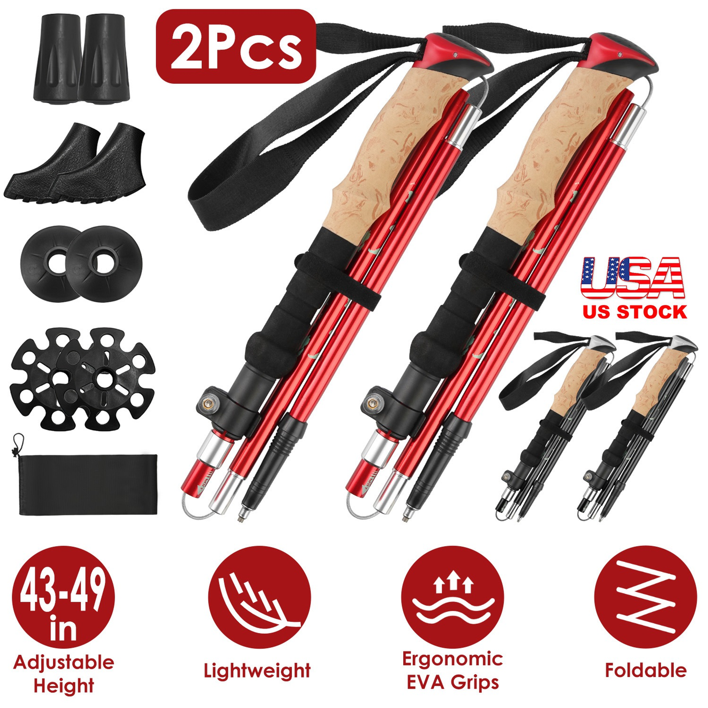 Collapsible Hiking Trekking Poles, 2-Pack