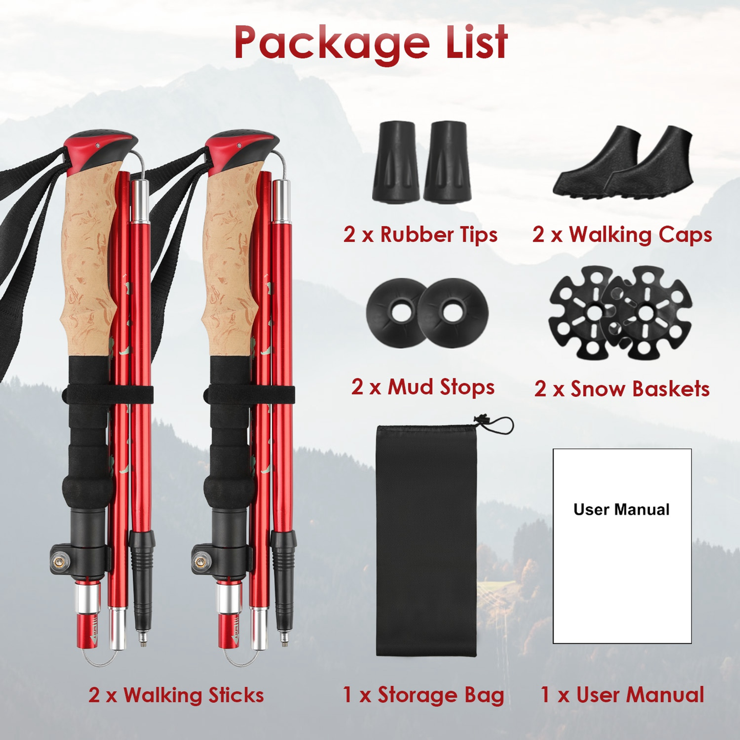 Collapsible Hiking Trekking Poles, 2-Pack