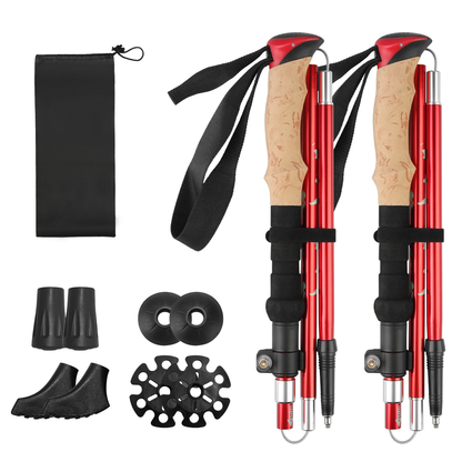 Collapsible Hiking Trekking Poles (2-Pack, Red)