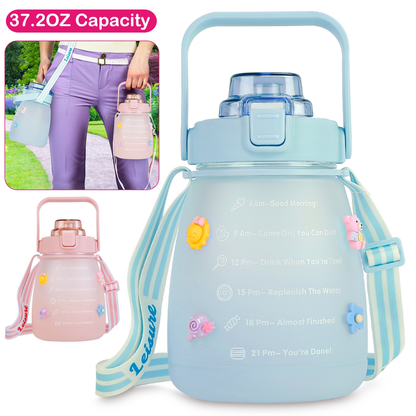 Kawaii 37.2 oz Water Bottle with Retractable Strap