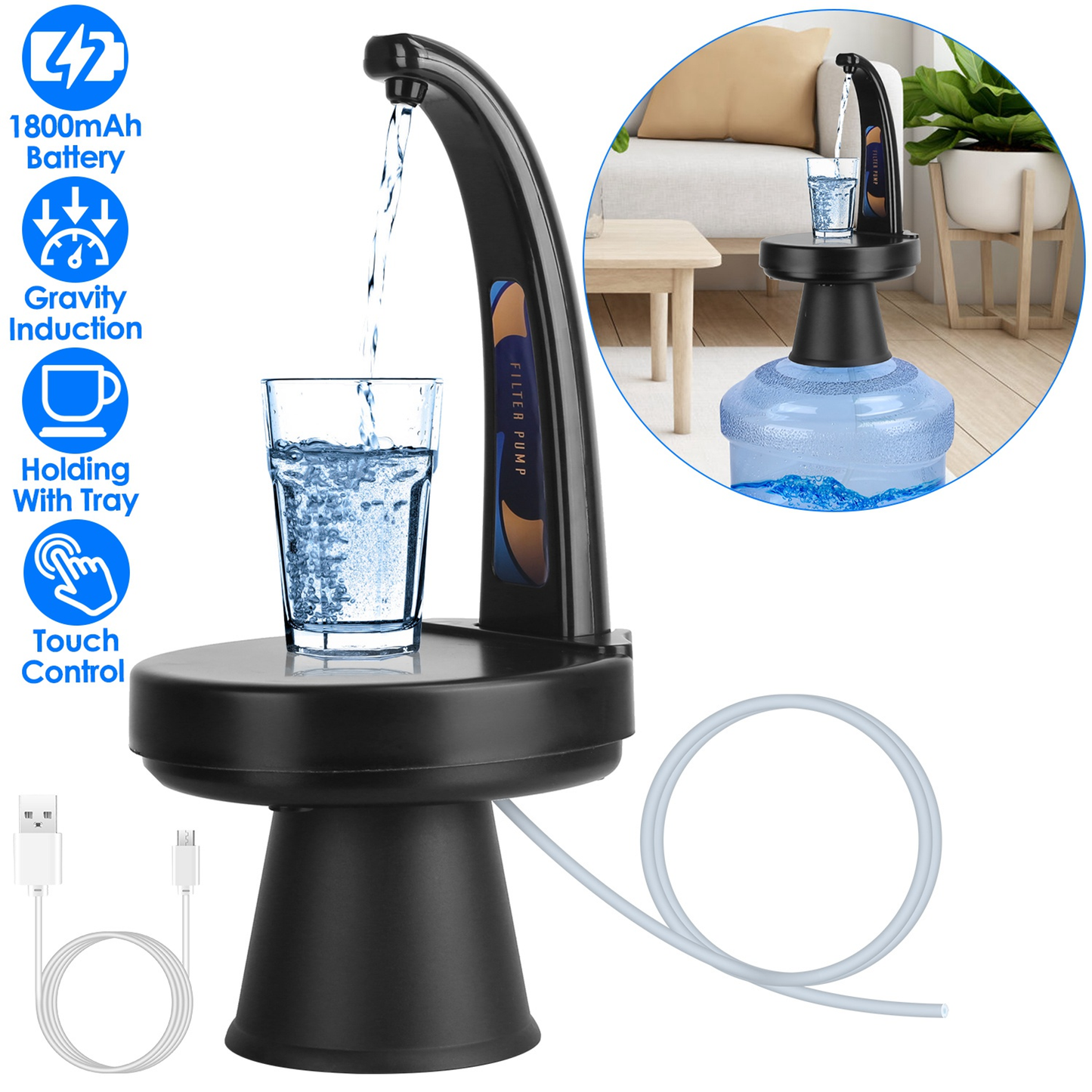 Automatic Touch Water Bottle Dispenser, Black