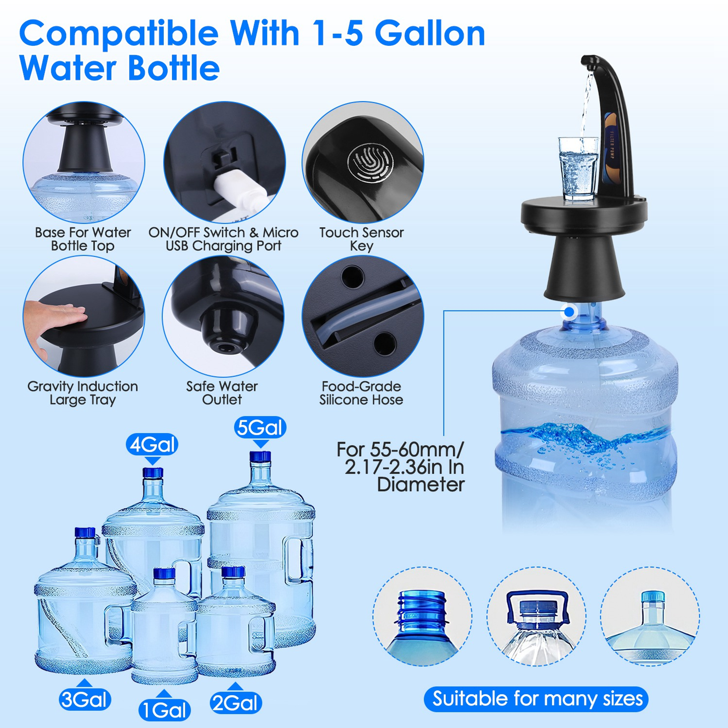 Automatic Touch Water Bottle Dispenser, Black