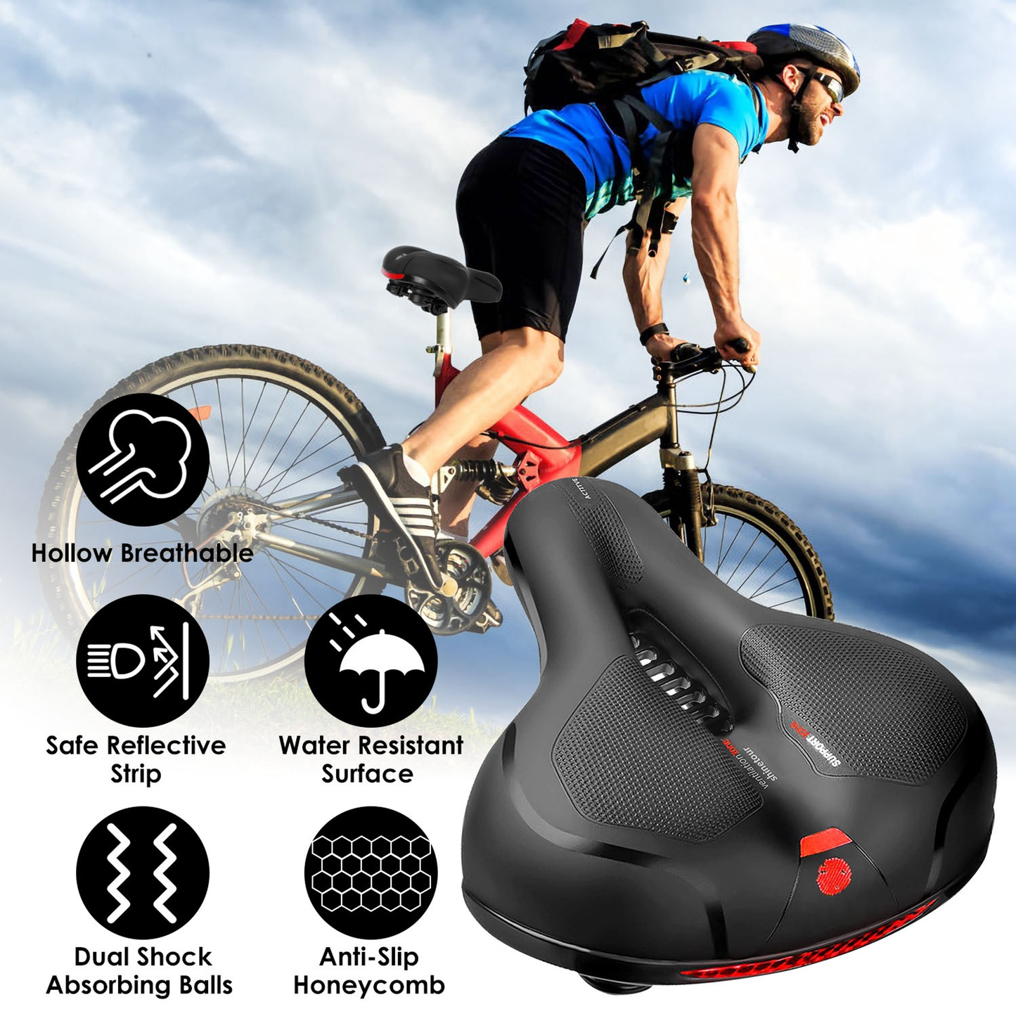 Comfortable Padded Bike Seat with Reflective Strip